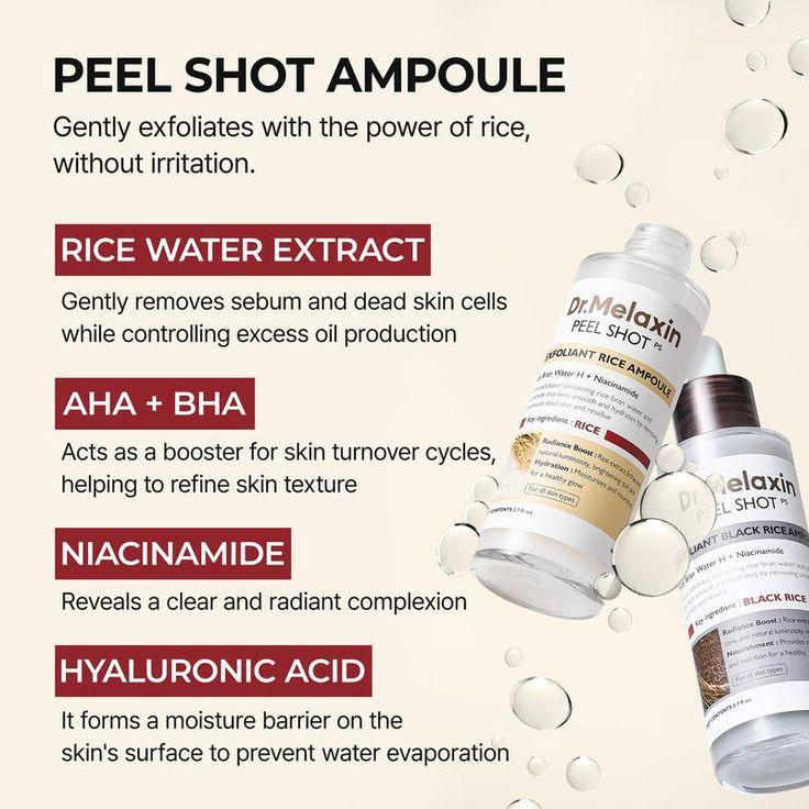 Korean Dr. Melaxin Peel Shot White and Black Rice Exfoliating Essence Moisturizing Gentle Exfoliation Soften Serum Skin Care